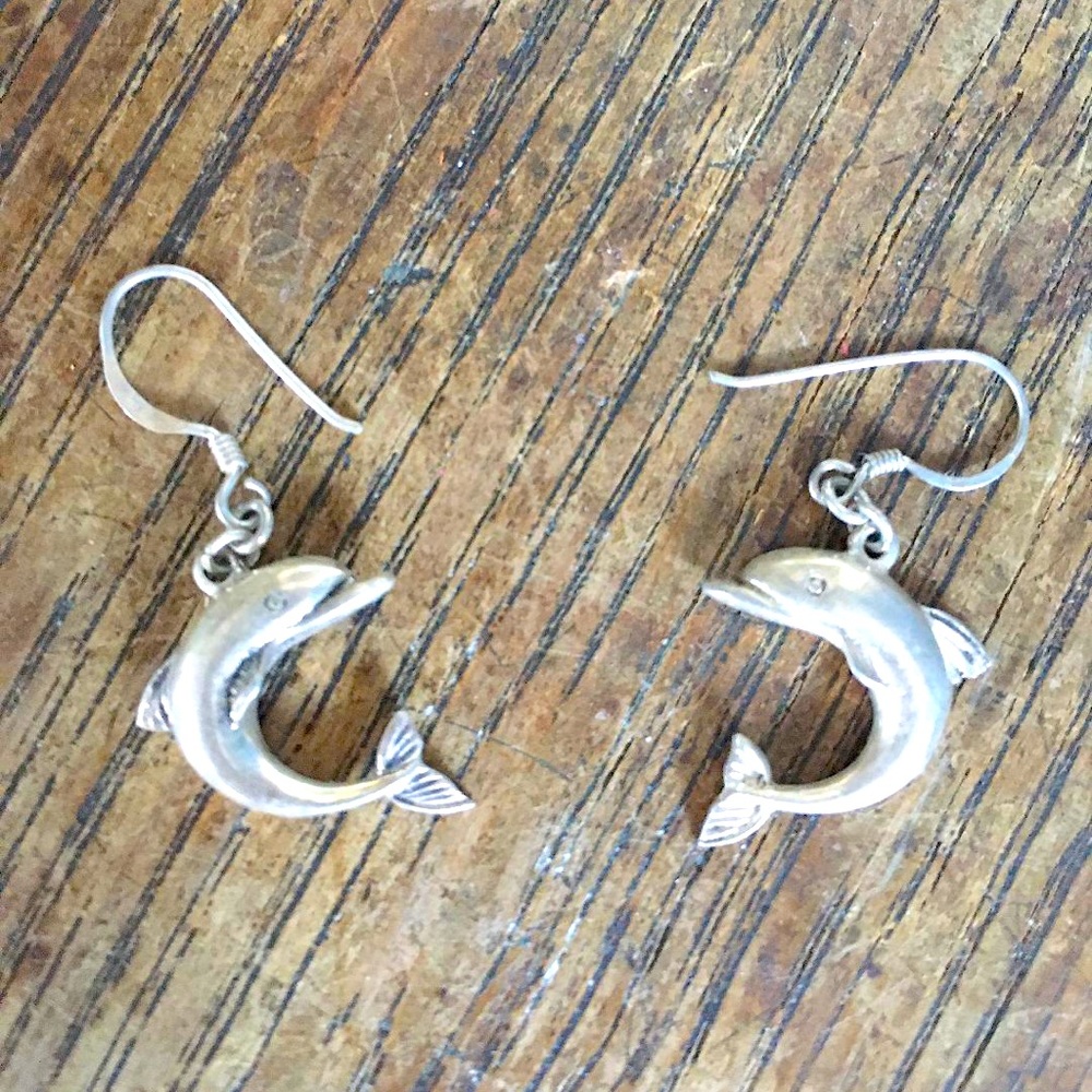 Vintage Sterling Silver Dolphin Earrings